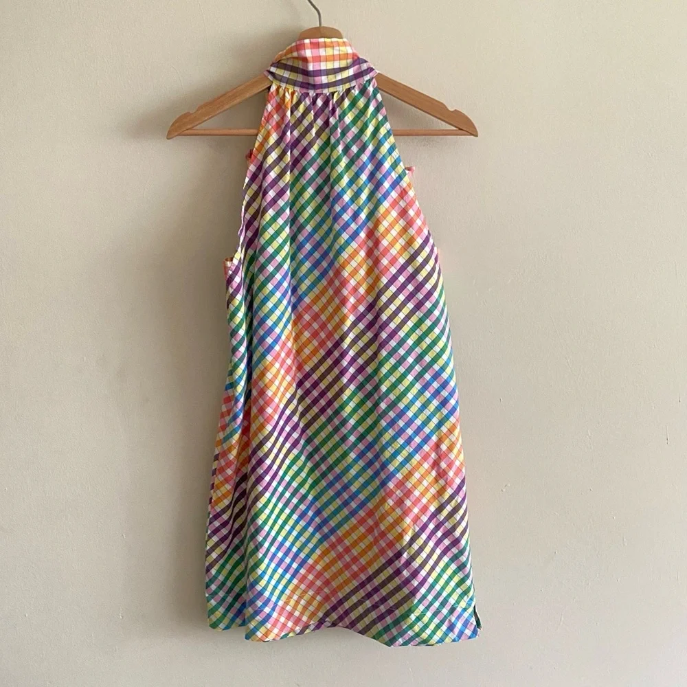 J. Crew Tie Neck Rainbow Gingham Dress - 4